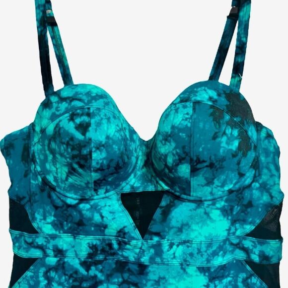 Torrid Teal Tie-Dye Mesh Inset One-Piece Swimsuit Size 3 3XL - Picture 6 of 15